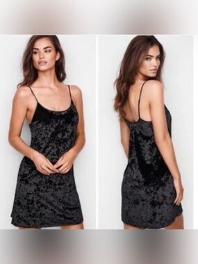 Victoria's Secret velvet mini Black Slip Dress M/L soft sexy timeless capsule